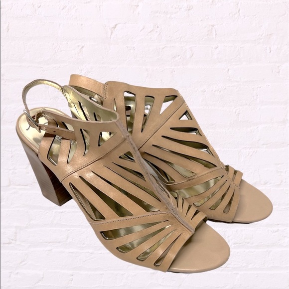 Carlos by Carlos Santana Dynamic cutout Natural Tan block heel Sandals sz 10 - Picture 1 of 7